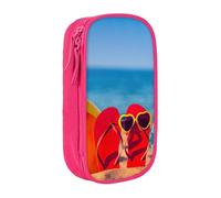 Uusnwaa Flip-Flops On A Sandy Beach Print Pencil Case,Oxford Cloth Pencil Bag Storage Pouch,Multifunctional Pencil Pouch with Compartmens