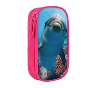 Uusnwaa Funny Dolphin Looking At You Print Pencil Case,Oxford Cloth Pencil Bag Storage Pouch,Multifunctional Pencil Pouch with Compartmens