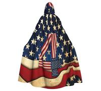 Uusnwaa Hooded 4th Of July Patriotic Flag Print Cloak,Cloak With Hood Medieval Renaissance Cape For Men And Women Halloween Cosplay Costume