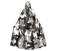 Uusnwaa Hooded Ack Grey White Camo Print Cloak,Cloak With Hood Medieval Renaissance Cape For Men And Women Halloween Cosplay Costume