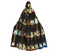 Uusnwaa Hooded Art Guitar Pattern Print Cloak,Cloak With Hood Medieval Renaissance Cape For Men And Women Halloween Cosplay Costume