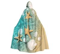 Uusnwaa Hooded Beach Starfish Scallop Print Cloak,Cloak With Hood Medieval Renaissance Cape For Men And Women Halloween Cosplay Costume