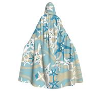 Uusnwaa Hooded Beautiful Starfish Print Cloak,Cloak With Hood Medieval Renaissance Cape For Men And Women Halloween Cosplay Costume