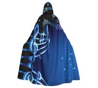 Uusnwaa Hooded Blue Music Print Cloak,Cloak With Hood Medieval Renaissance Cape For Men And Women Halloween Cosplay Costume