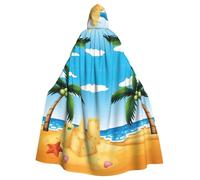 Uusnwaa Hooded Cartoon Beach Sand House Print Cloak,Cloak With Hood Medieval Renaissance Cape For Men And Women Halloween Cosplay Costume