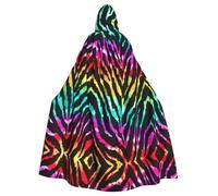 Uusnwaa Hooded Colorful Rainbow Zebra Print Cloak,Cloak With Hood Medieval Renaissance Cape For Men And Women Halloween Cosplay Costume