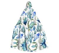 Uusnwaa Hooded Crab Conch Print Cloak,Cloak With Hood Medieval Renaissance Cape For Men And Women Halloween Cosplay Costume