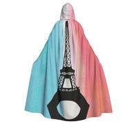 Uusnwaa Hooded Eiffel Tower Print Cloak,Cloak With Hood Medieval Renaissance Cape For Men And Women Halloween Cosplay Costume