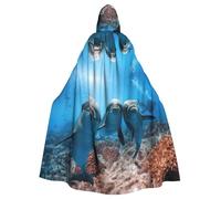 Uusnwaa Hooded Funny Dolphin Looking At You Print Cloak,Cloak With Hood Medieval Renaissance Cape For Men And Women Halloween Cosplay Costume