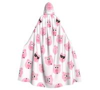 Uusnwaa Hooded Funny Pink Pig Face Print Cloak,Cloak With Hood Medieval Renaissance Cape For Men And Women Halloween Cosplay Costume
