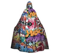 Uusnwaa Hooded Graffiti Hip Hop Print Cloak,Cloak With Hood Medieval Renaissance Cape For Men And Women Halloween Cosplay Costume