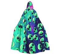 Uusnwaa Hooded Green Alien Print Cloak,Cloak With Hood Medieval Renaissance Cape For Men And Women Halloween Cosplay Costume