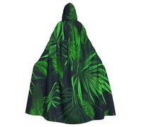 Uusnwaa Hooded Green Tropical Jungle Plant Print Cloak,Cloak With Hood Medieval Renaissance Cape For Men And Women Halloween Cosplay Costume