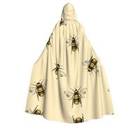 Uusnwaa Hooded Honey Bee Print Cloak,Cloak With Hood Medieval Renaissance Cape For Men And Women Halloween Cosplay Costume