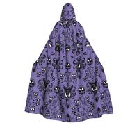 Uusnwaa Hooded Horror Pattern On Purple Background Print Cloak,Cloak With Hood Medieval Renaissance Cape For Men And Women Halloween Cosplay Costume