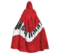 Uusnwaa Hooded Music Note Piano Print Cloak,Cloak With Hood Medieval Renaissance Cape For Men And Women Halloween Cosplay Costume