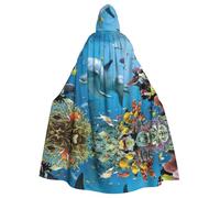 Uusnwaa Hooded Ocean Dolphin Looking At You Print Cloak,Cloak With Hood Medieval Renaissance Cape For Men And Women Halloween Cosplay Costume