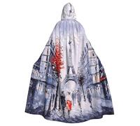 Uusnwaa Hooded Paris City Tree Eiffel Tower Art Print Cloak,Cloak With Hood Medieval Renaissance Cape For Men And Women Halloween Cosplay Costume