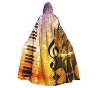 Uusnwaa Hooded Piano Violin Music Notes Print Cloak,Cloak With Hood Medieval Renaissance Cape For Men And Women Halloween Cosplay Costume
