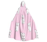 Uusnwaa Hooded Polar Bear Pink Print Cloak,Cloak With Hood Medieval Renaissance Cape For Men And Women Halloween Cosplay Costume