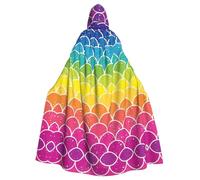 Uusnwaa Hooded Rainbow Fish Scale Print Cloak,Cloak With Hood Medieval Renaissance Cape For Men And Women Halloween Cosplay Costume