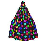 Uusnwaa Hooded Rainbow Hearts Print Cloak,Cloak With Hood Medieval Renaissance Cape For Men And Women Halloween Cosplay Costume
