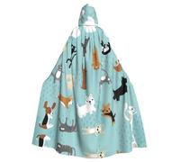 Uusnwaa Hooded Raining Cats & Dogs Print Cloak,Cloak With Hood Medieval Renaissance Cape For Men And Women Halloween Cosplay Costume