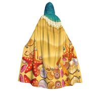 Uusnwaa Hooded Shells On The Beach Print Cloak,Cloak With Hood Medieval Renaissance Cape For Men And Women Halloween Cosplay Costume