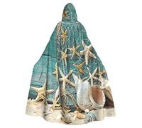 Uusnwaa Hooded Starfish Seashell Beach Print Cloak,Cloak With Hood Medieval Renaissance Cape For Men And Women Halloween Cosplay Costume