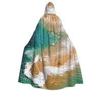 Uusnwaa Hooded Surf Beach Starfish Print Cloak,Cloak With Hood Medieval Renaissance Cape For Men And Women Halloween Cosplay Costume