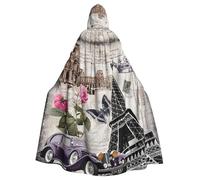 Uusnwaa Hooded Tower And Car Print Cloak,Cloak With Hood Medieval Renaissance Cape For Men And Women Halloween Cosplay Costume