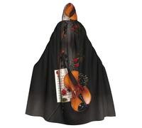 Uusnwaa Hooded Violin Sheet Music Print Cloak,Cloak With Hood Medieval Renaissance Cape For Men And Women Halloween Cosplay Costume