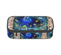 Uusnwaa Large Capacity Zipper 3D Underwater World Dolphin Print Pencil Case & Pouch,Multi-Slot Stationery Organizer with Mesh Pocket for School
