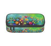 Uusnwaa Large Capacity Zipper Abstract Style Colorful Flowers Print Pencil Case & Pouch,Multi-Slot Stationery Organizer with Mesh Pocket for School