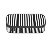 Uusnwaa Large Capacity Zipper Black and-White Stripes Print Pencil Case & Pouch,Multi-Slot Stationery Organizer with Mesh Pocket for School