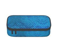 Uusnwaa Large Capacity Zipper Blue Fish Scale Print Pencil Case & Pouch,Multi-Slot Stationery Organizer with Mesh Pocket for School