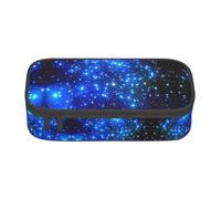 Uusnwaa Large Capacity Zipper Blue Shining Stars Print Pencil Case & Pouch,Multi-Slot Stationery Organizer with Mesh Pocket for School