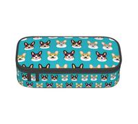 Uusnwaa Large Capacity Zipper Cute Corgi Glasses and Mustaches Print Pencil Case & Pouch,Multi-Slot Stationery Organizer with Mesh Pocket for School