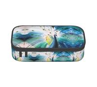 Uusnwaa Large Capacity Zipper Cute Peacock Print Pencil Case & Pouch,Multi-Slot Stationery Organizer with Mesh Pocket for School