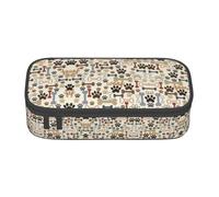 Uusnwaa Large Capacity Zipper Dog Bones Paw Print Pencil Case & Pouch,Multi-Slot Stationery Organizer with Mesh Pocket for School