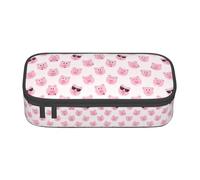 Uusnwaa Large Capacity Zipper Funny Pink Pig Face Print Pencil Case & Pouch,Multi-Slot Stationery Organizer with Mesh Pocket for School