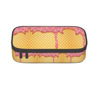 Uusnwaa Large Capacity Zipper Ice Cream and Waffle Pattern Print Pencil Case & Pouch,Multi-Slot Stationery Organizer with Mesh Pocket for School