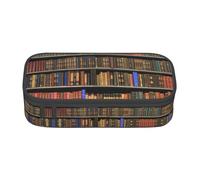 Uusnwaa Large Capacity Zipper Library Bookshelf Print Pencil Case & Pouch,Multi-Slot Stationery Organizer with Mesh Pocket for School