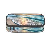 Uusnwaa Large Capacity Zipper Ocean Sunrise Print Pencil Case & Pouch,Multi-Slot Stationery Organizer with Mesh Pocket for School