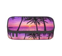 Uusnwaa Large Capacity Zipper Palm Trees Silhouette At Sunset Print Pencil Case & Pouch,Multi-Slot Stationery Organizer with Mesh Pocket for School