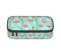 Uusnwaa Large Capacity Zipper Pink Flamingo Print Pencil Case & Pouch,Multi-Slot Stationery Organizer with Mesh Pocket for School