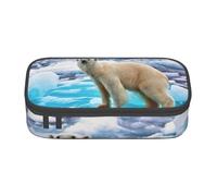 Uusnwaa Large Capacity Zipper Polar Bear Ice Print Pencil Case & Pouch,Multi-Slot Stationery Organizer with Mesh Pocket for School