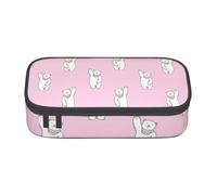 Uusnwaa Large Capacity Zipper Polar Bear Pink Print Pencil Case & Pouch,Multi-Slot Stationery Organizer with Mesh Pocket for School