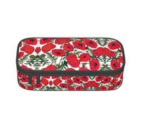 Uusnwaa Large Capacity Zipper Poppy Flower Pattern Print Pencil Case & Pouch,Multi-Slot Stationery Organizer with Mesh Pocket for School