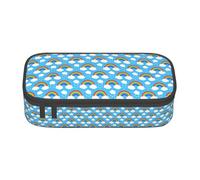 Uusnwaa Large Capacity Zipper Rainbow Clouds Raindrop Print Pencil Case & Pouch,Multi-Slot Stationery Organizer with Mesh Pocket for School